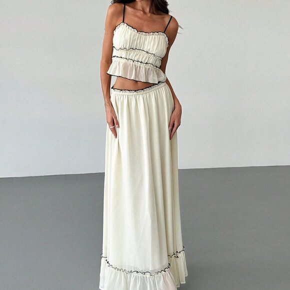 Apricot Casual Women's Vacation Contrast Trim Layered Camisole Top & Skirt - Picture 5 of 9